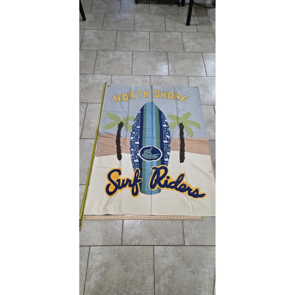 North Shore Surf Riders Fabric Wall Hanging Banner Surfboard Palm Trees 58x35